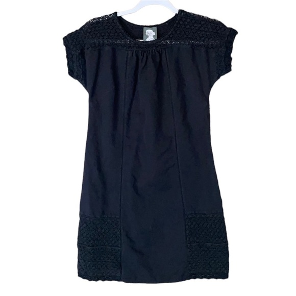 GIRLS From Savoy Black Linen Crochet Short Sleeve Dress Size Small 4-6 - Picture 1 of 11